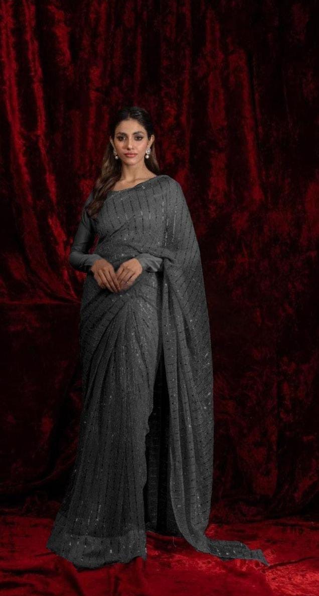 ✨ "Ethereal Elegance: 3-Piece Moonlight Sequin Saree Set" ✨